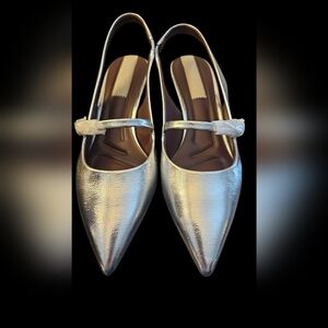 Franco Sarto Metallic Silver Slingback Heels